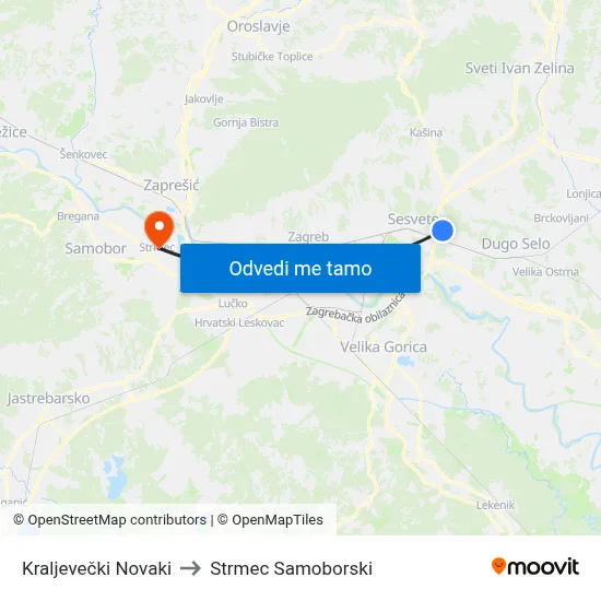 Kraljevečki Novaki to Strmec Samoborski map