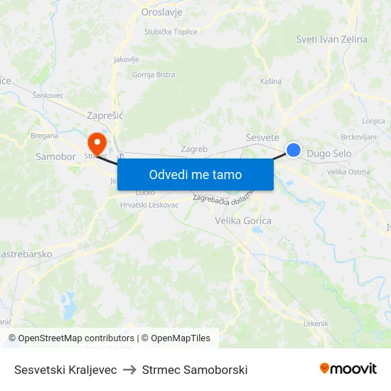 Sesvetski Kraljevec to Strmec Samoborski map