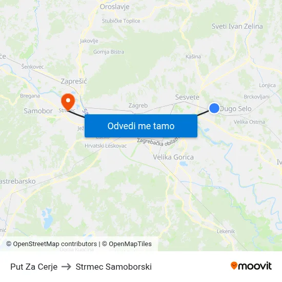Put Za Cerje to Strmec Samoborski map