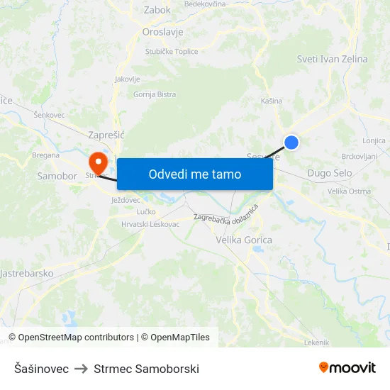 Šašinovec to Strmec Samoborski map