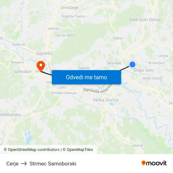 Cerje to Strmec Samoborski map