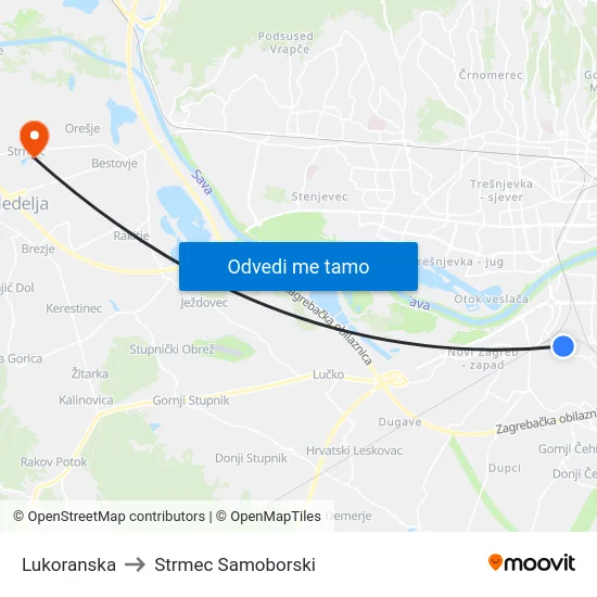 Lukoranska to Strmec Samoborski map