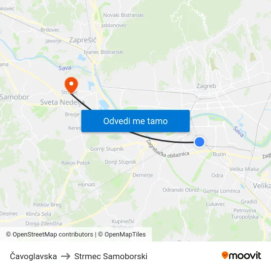 Čavoglavska to Strmec Samoborski map