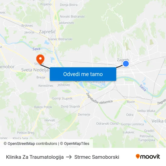 Klinika Za Traumatologija to Strmec Samoborski map