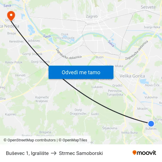 Buševec 1, Igralište to Strmec Samoborski map