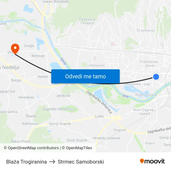 Blaža Trogiranina to Strmec Samoborski map