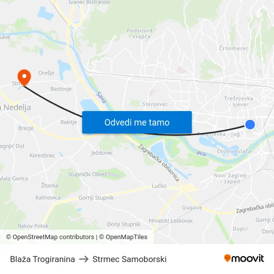 Blaža Trogiranina to Strmec Samoborski map