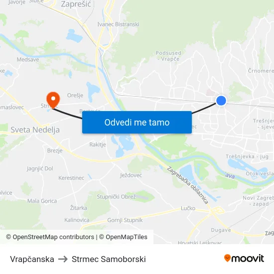 Vrapčanska to Strmec Samoborski map