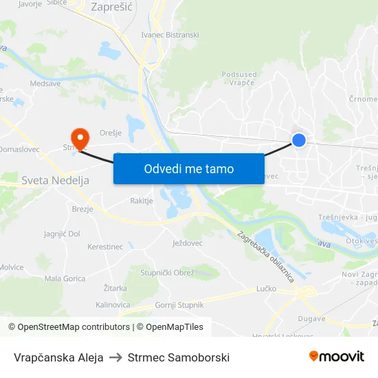 Vrapčanska Aleja to Strmec Samoborski map