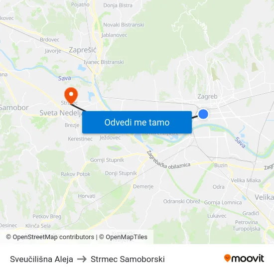Sveučilišna Aleja to Strmec Samoborski map