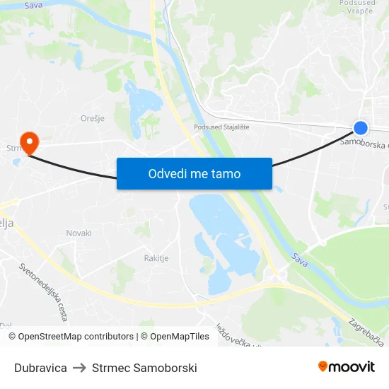 Dubravica to Strmec Samoborski map