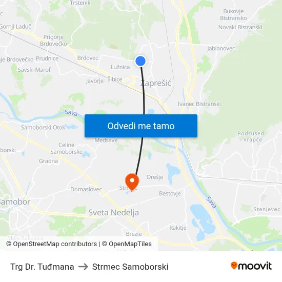 Trg Dr. Tuđmana to Strmec Samoborski map