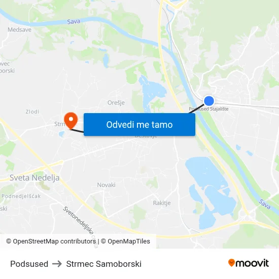 Podsused to Strmec Samoborski map