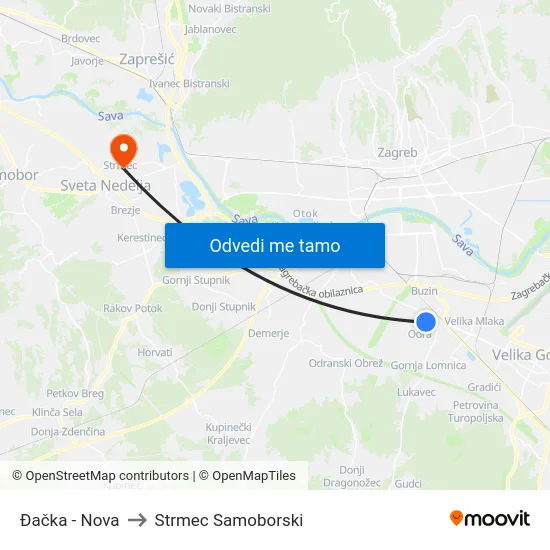 Đačka - Nova to Strmec Samoborski map