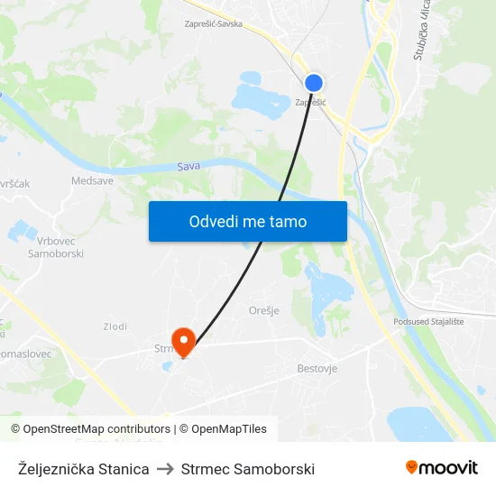 Željeznička Stanica to Strmec Samoborski map