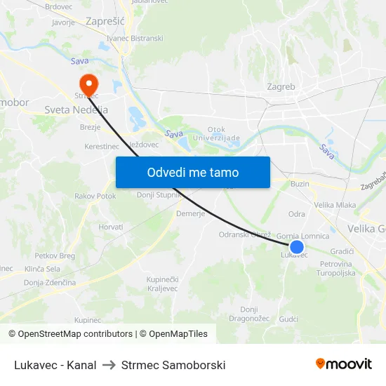 Lukavec - Kanal to Strmec Samoborski map