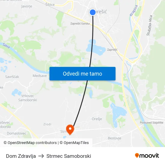 Dom Zdravlja to Strmec Samoborski map