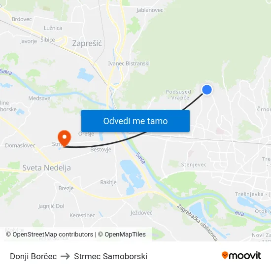 Donji Borčec to Strmec Samoborski map