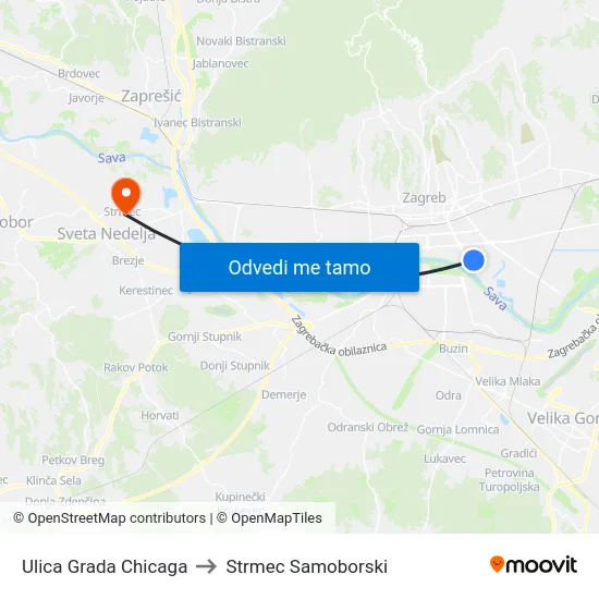 Ulica Grada Chicaga to Strmec Samoborski map