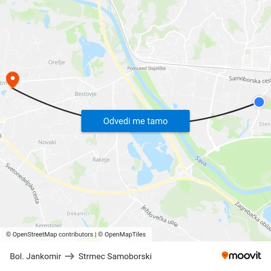 Bol. Jankomir to Strmec Samoborski map