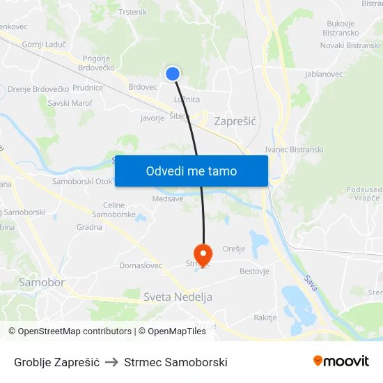 Groblje Zaprešić to Strmec Samoborski map