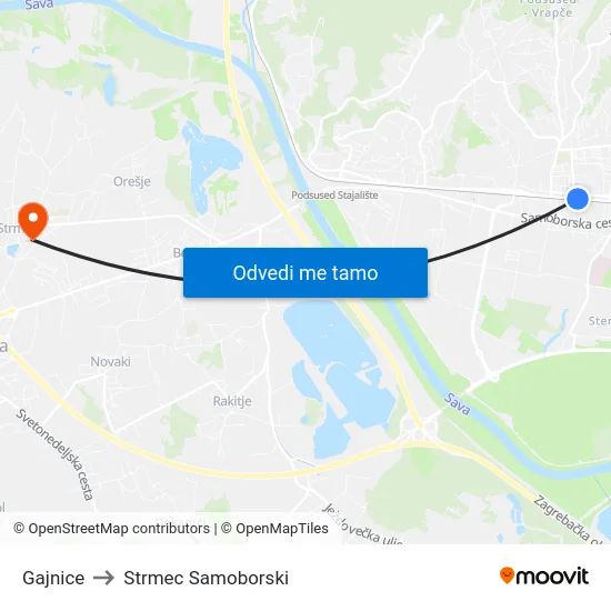 Gajnice to Strmec Samoborski map