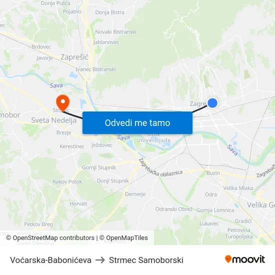 Voćarska-Babonićeva to Strmec Samoborski map
