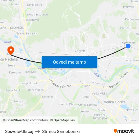 Sesvete-Ukrcaj to Strmec Samoborski map