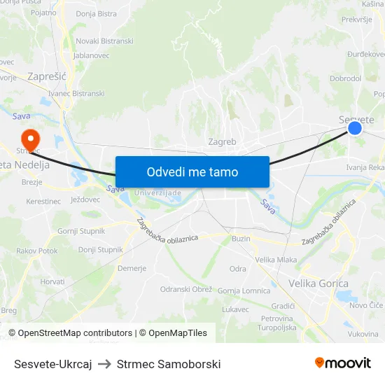 Sesvete-Ukrcaj to Strmec Samoborski map