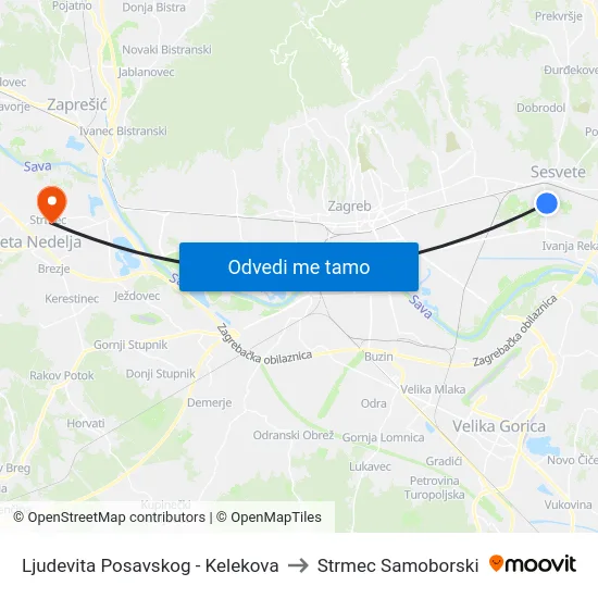Ljudevita Posavskog - Kelekova to Strmec Samoborski map