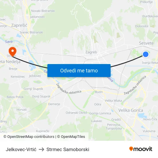Jelkovec-Vrtić to Strmec Samoborski map