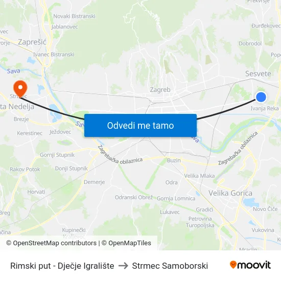 Rimski put - Dječje Igralište to Strmec Samoborski map