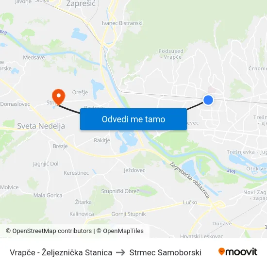 Vrapče - Željeznička Stanica to Strmec Samoborski map