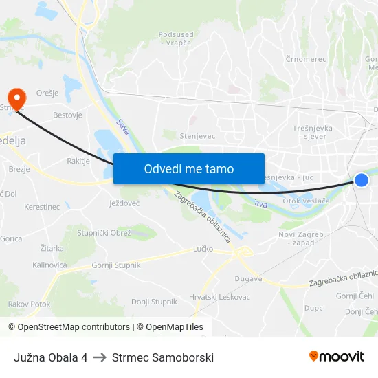 Južna Obala 4 to Strmec Samoborski map