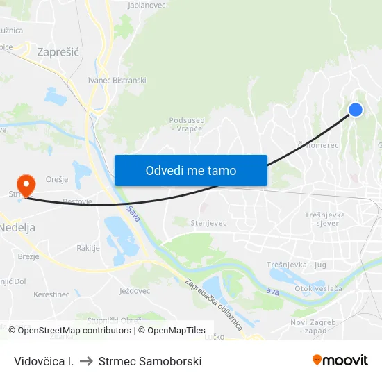 Vidovčica I. to Strmec Samoborski map