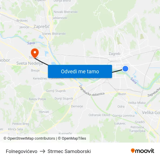Folnegovićevo to Strmec Samoborski map