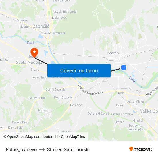 Folnegovićevo to Strmec Samoborski map