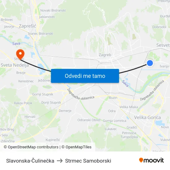 Slavonska-Čulinečka to Strmec Samoborski map