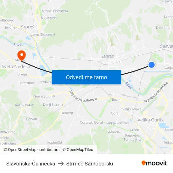 Slavonska-Čulinečka to Strmec Samoborski map