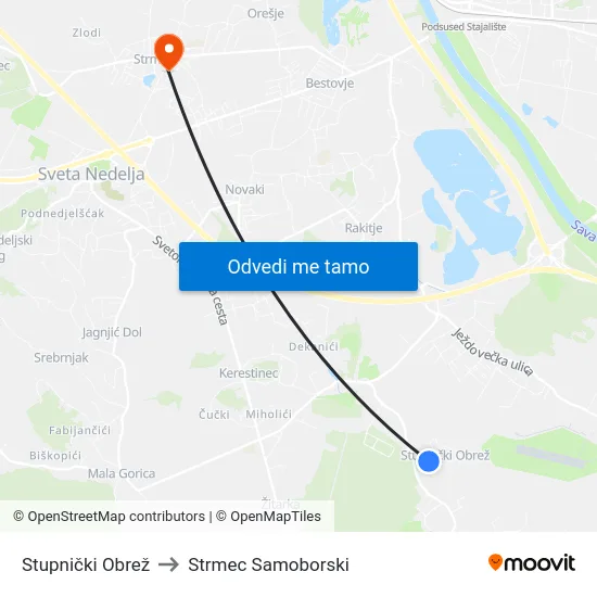 Stupnički Obrež to Strmec Samoborski map