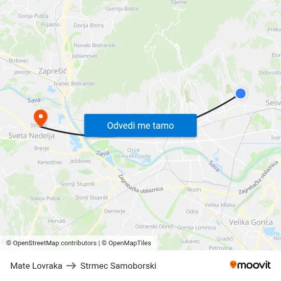 Mate Lovraka to Strmec Samoborski map