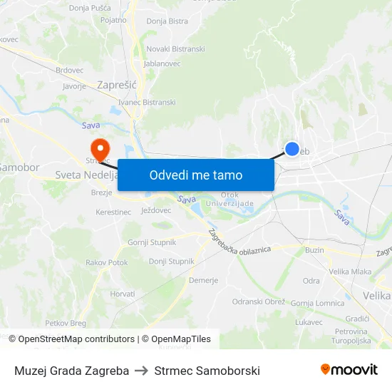 Muzej Grada Zagreba to Strmec Samoborski map