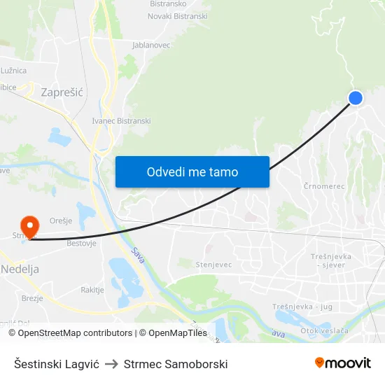 Šestinski Lagvić to Strmec Samoborski map