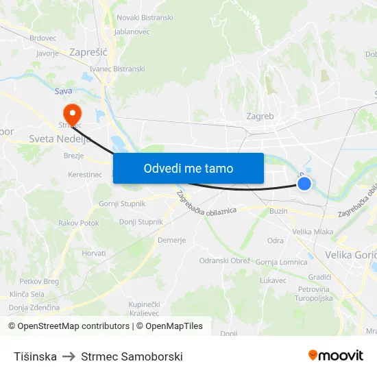 Tišinska to Strmec Samoborski map