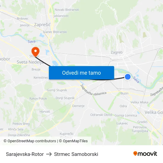 Sarajevska-Rotor to Strmec Samoborski map