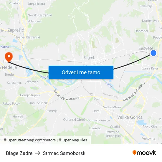 Blage Zadre to Strmec Samoborski map