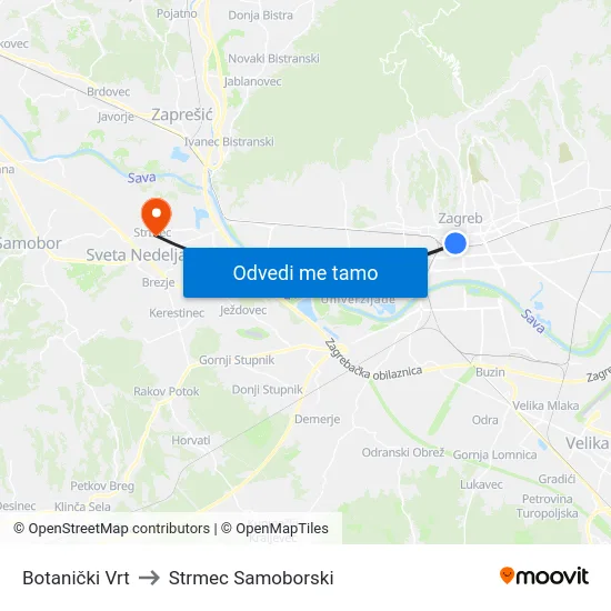 Botanički Vrt to Strmec Samoborski map