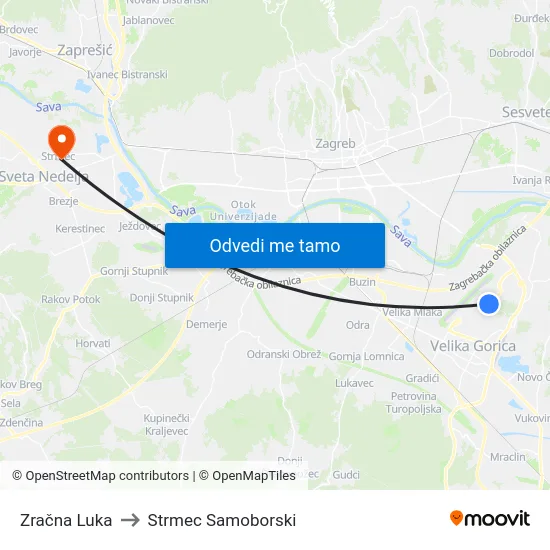 Zračna Luka to Strmec Samoborski map