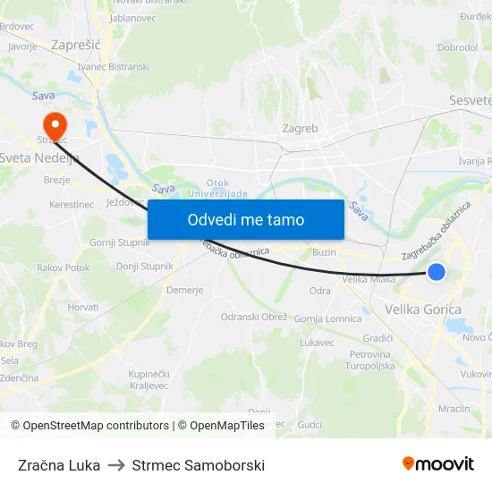 Zračna Luka to Strmec Samoborski map