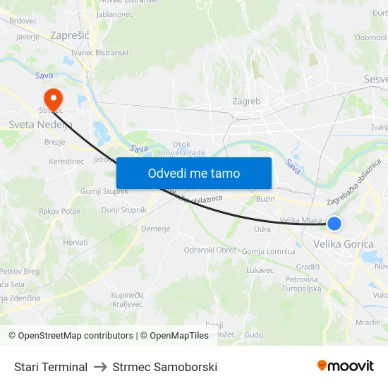 Stari Terminal to Strmec Samoborski map